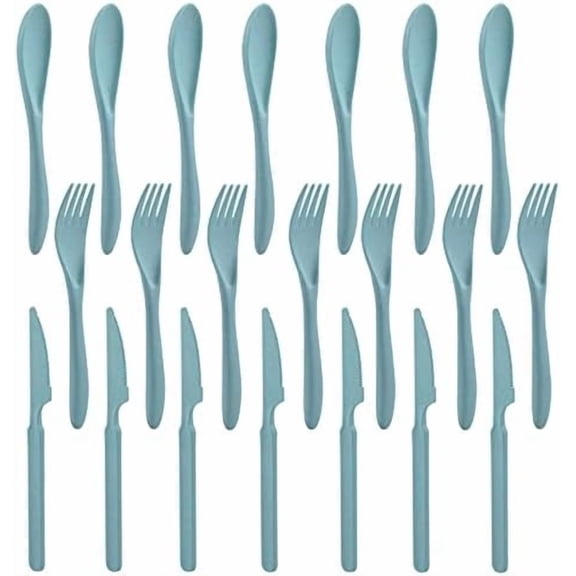 Hasako 21Pcs Wheat Straw Cutlery Set, Green Reusable Utensil Set | Wheat Straw, Unbreakable Lightweight, Rounded Fork Edge, Deep Soup Spoon, Sharp Serrated Knife, Home Office School Travel Use