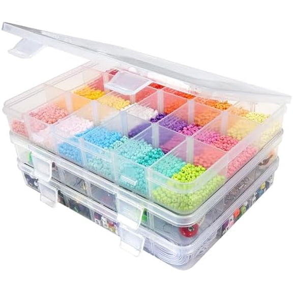 Hasako 3 Pack 7.9 x 5.8 inch Plastic Organizer Box with Adjustable Dividers 18 Grids Clear multi Compartment Storage Container Small Case for Beads Crafts Fishing Tackles nail charm sticker