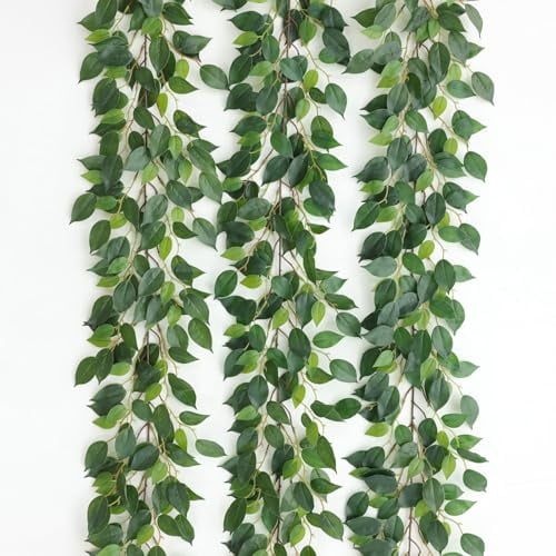 Hasako 3 Packs Artificial Vines Garland 78'' Fake Ficus Vine Greenery Garland Silk Green Leaves Decoration Faux Hanging Plants for Wedding Table Centerpieces Wall Room Decor (78in)