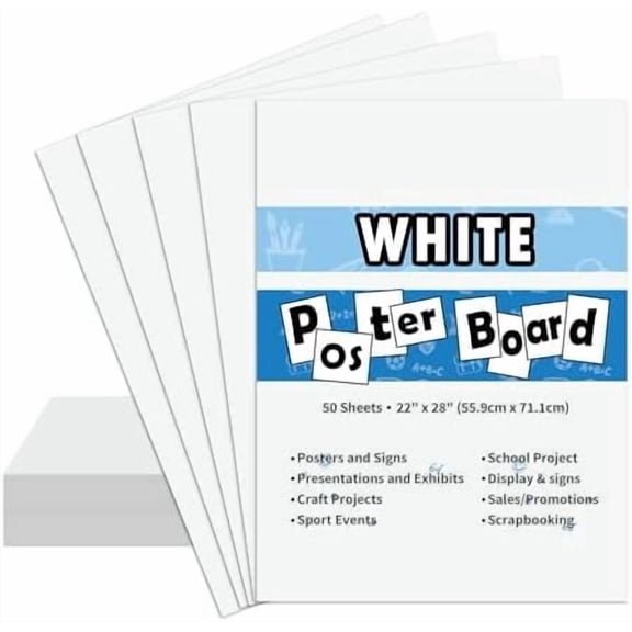 Hasako 50PCS White Poster Board 22"X28",Value Poster Board for School Craft Project Presentation Drawing Graphic Display,Bulk Board