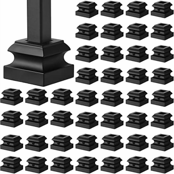 Hasako 96 Pcs Iron Baluster Shoes Stair Flat Shoe with Screw for 1/2 Inch Square Scroll Basket Twist Knuckle Staircase Balusters Metal Spindle Railing, Satin Black