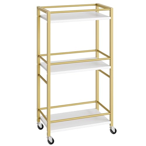 Hasako Bar Cart for The Home, 3-Tier Drink Cart on Wheels, Home Bar Serving Cart, Mini Bar Cart for Small Space, Rolling Kitchen Carts for Bar, Kitchen, Dining Room, Gold RCJW4001
