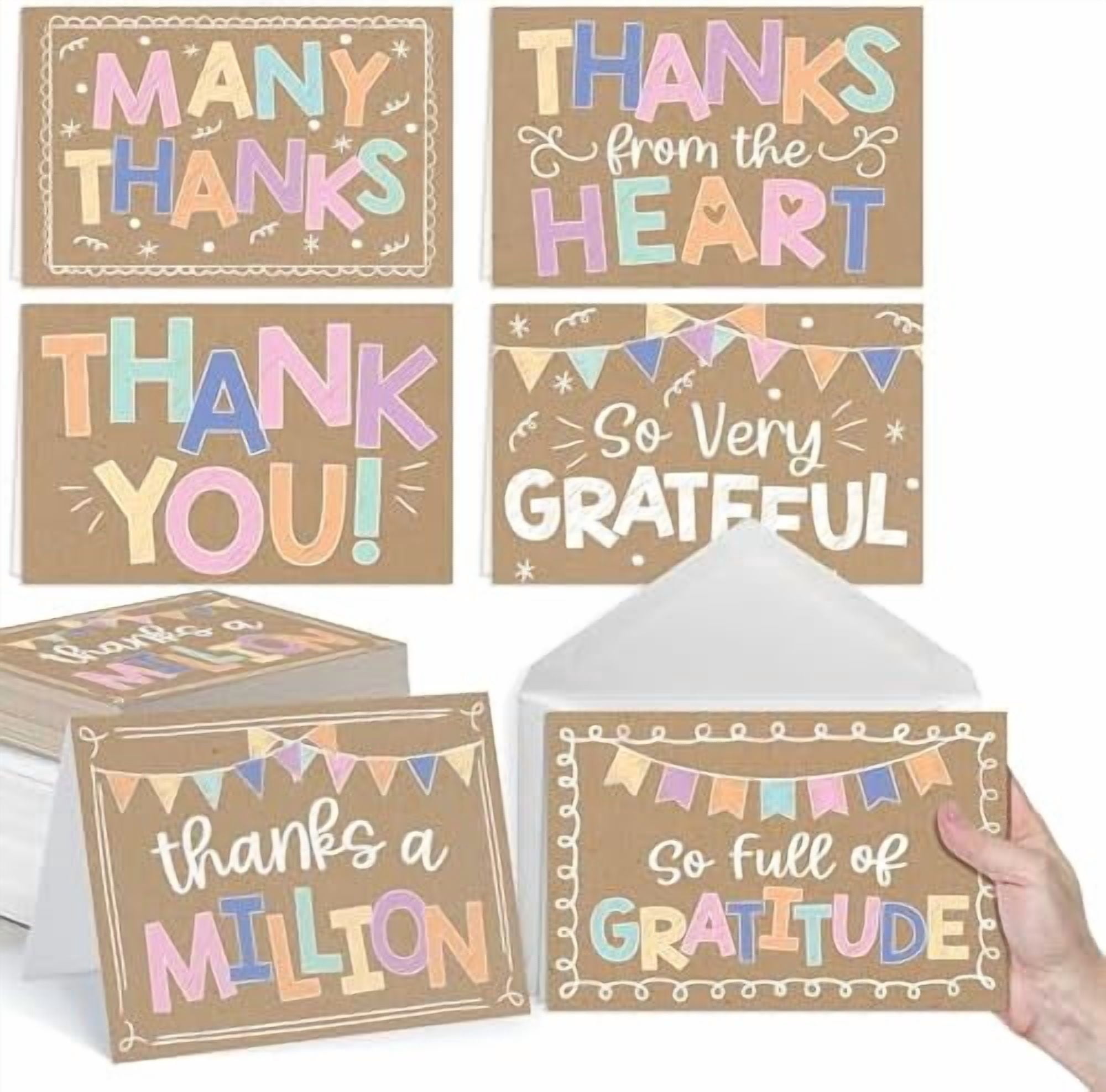 Hasako Bulk Thank You Cards with Envelopes - 54 Kids Thank You Cards For Teachers, Cute Thanks Blank Cards and Envelopes, Fun Appreciation Note Card for Birthday, Baby Shower & Small Business