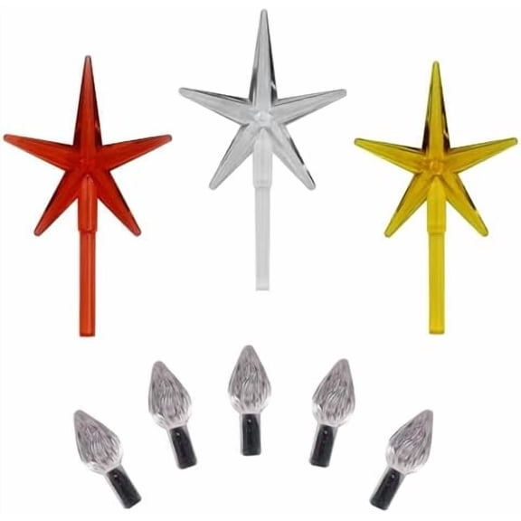 Hasako Ceramic Christmas Tree Replacement Lights  100 Clear Medium Twist Light Ornaments Plus 3 Tree Topper Stars in Red, Clear and Gold