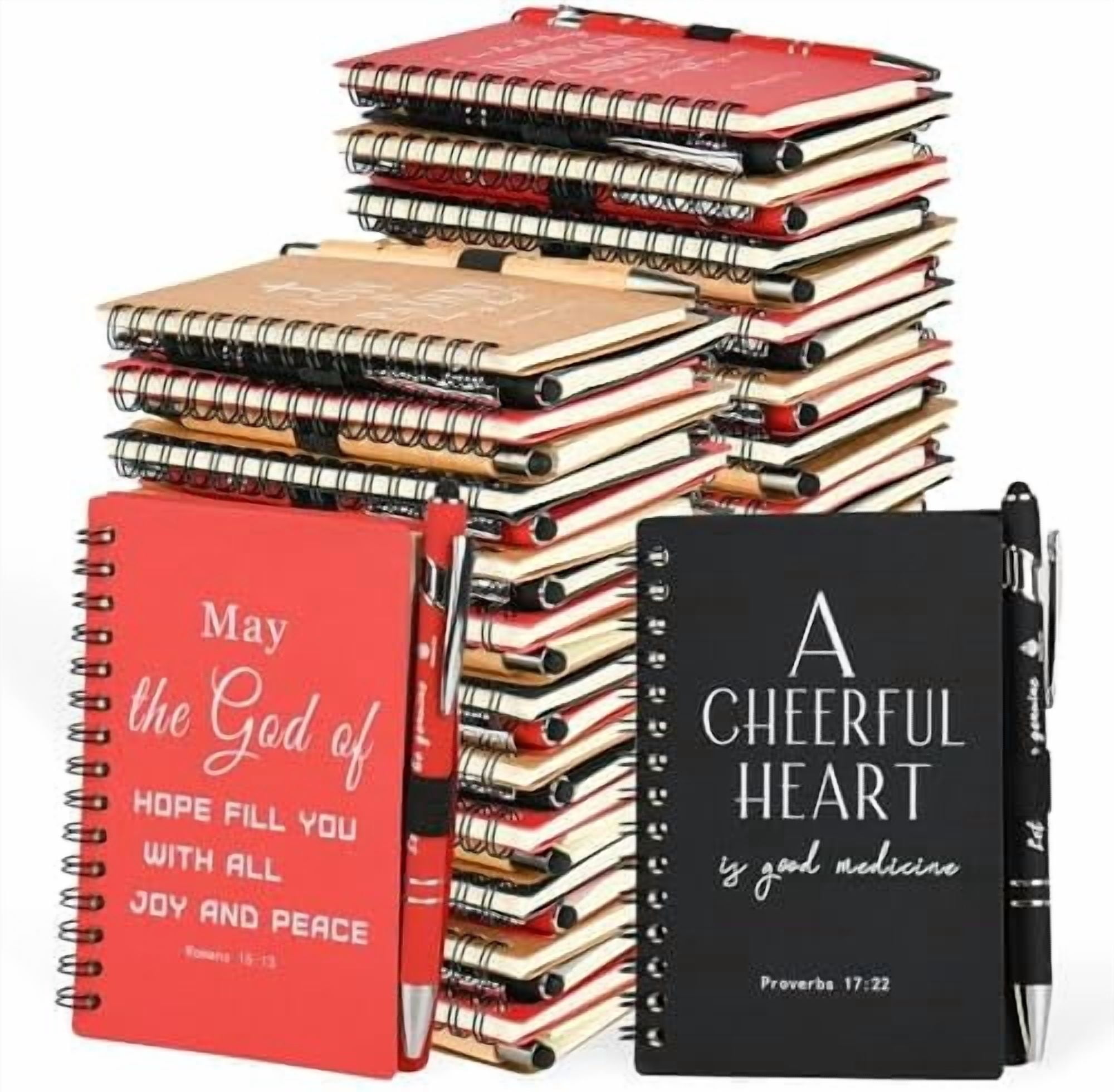 Hasako Christian Prayer Journal Spiral Notebooks Bulk with Pens - Small Lined Notepads (4.13”x5.43”) - Mothers Day Gifts for Women,Church Members & Bible Study Groups (60 sets multicolor)