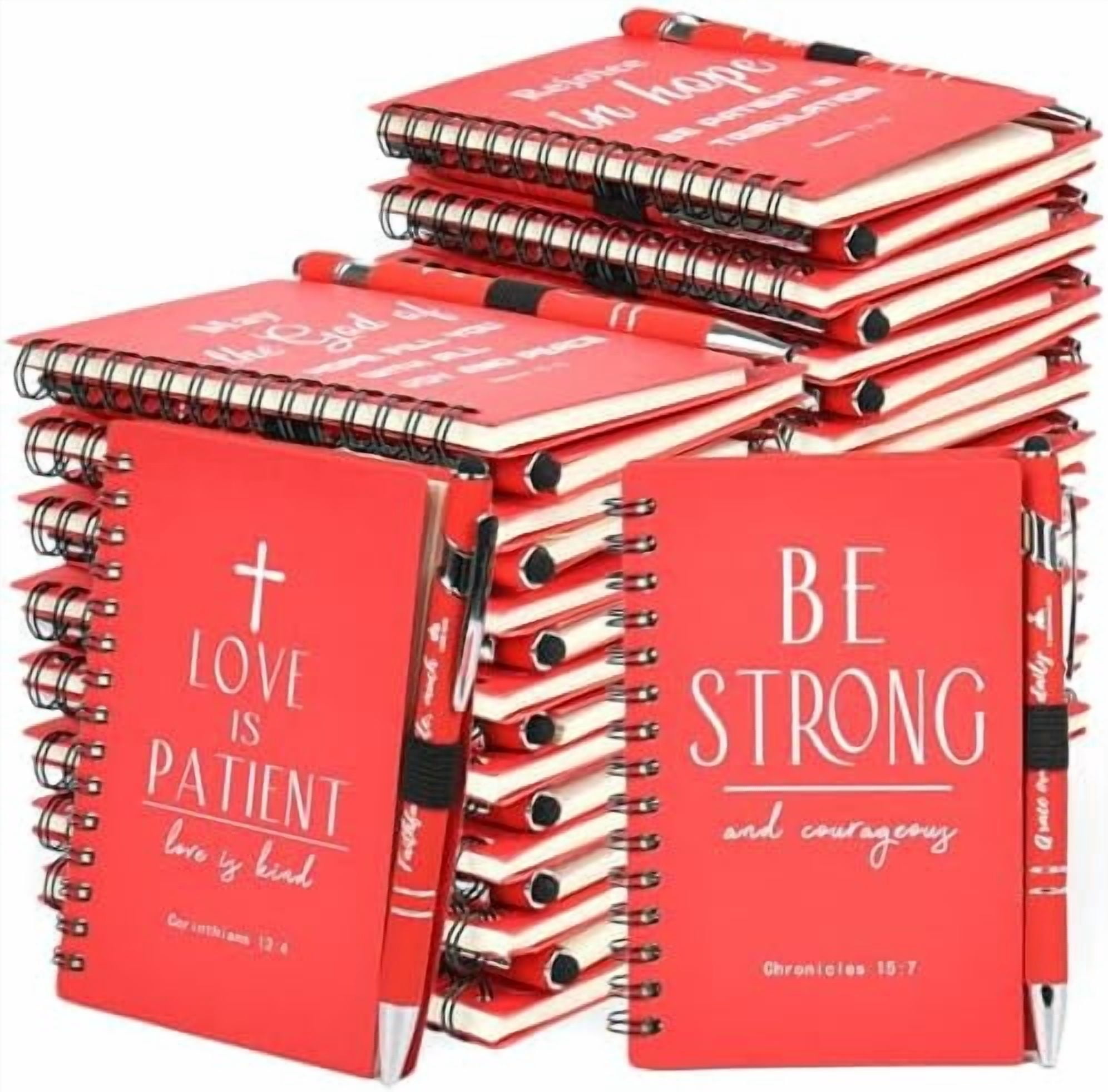 Hasako Christian Prayer Journal Spiral Red Notebooks Bulk with Pens- Small Lined Notepads (4.13”x5.43”) - Mothers Day Gifts for women, Church Members & Bible Study Groups (30 Sets Red)