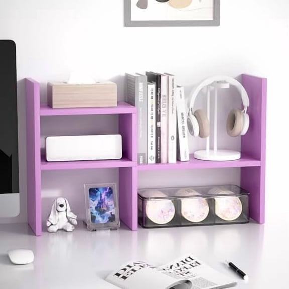 Hasako Desktop Organizer Office Storage Rack Adjustable Wood Display Shelf Birthday Gifts Toy Home Decor Free Style Rotation Display True Natural Stand Shelf (Violet)