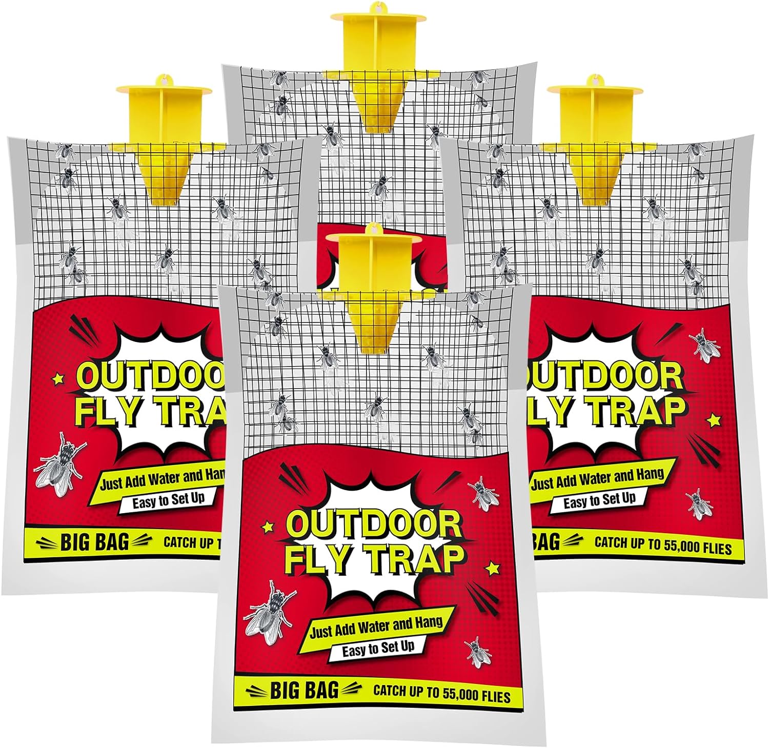 Hasako Fly Traps Outdoor, Big Bag Fly Catchers Outdoor 4 Traps, Fly