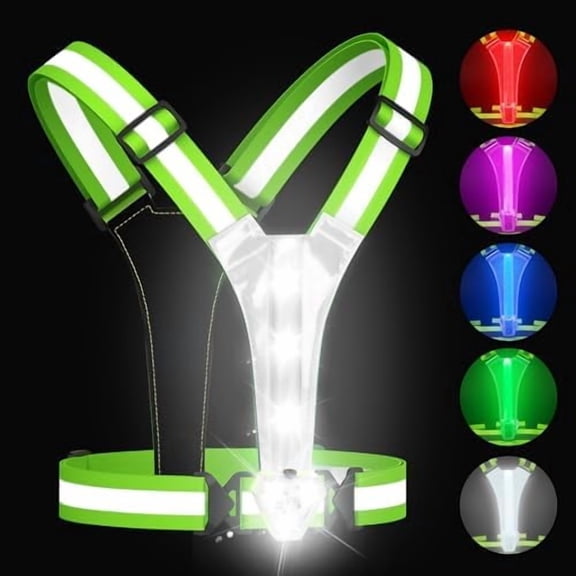 Hasako LED Reflective Vest with Chest Light 500LM, 5 RGB Colors High Visibility Rechargeable Light Up Running Vest IPX4 Night Safety Running Gear for Dog Walking, Cycling, Adjustable for Men Wome