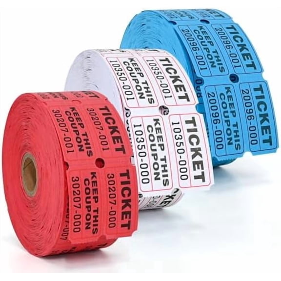 Hasako Raffle Tickets Double Roll,Consecutively Numbered,50/50 Raffle Tickets for Event,Party,Prize,Drawing(3000,White/Red/Blue)