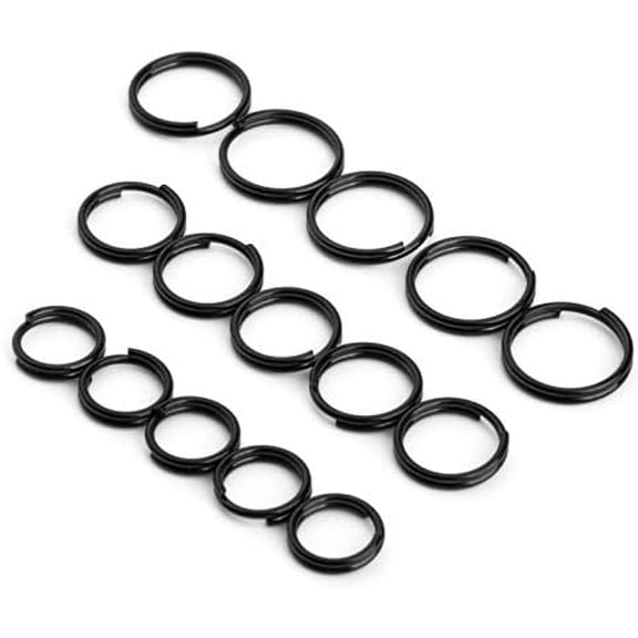 Hasako Titanium Key Rings Split Rings, Small Keyrings, Jump Rings for Necklaces, Keys, Attachment - 15pcs Mix 10/12/14mm (Black)