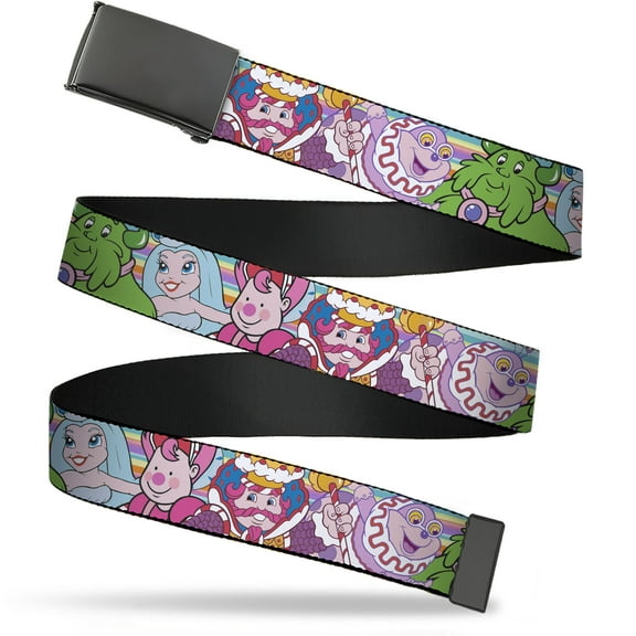Adjustable Belt, Clamp Buckle, Cut-to-Fit, Candy Land Character Lineup Stripe Multi Color