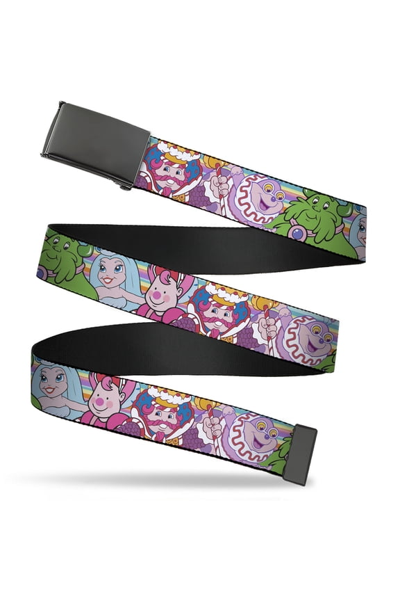Adjustable Belt, Clamp Buckle, Cut-to-Fit, Candy Land Character Lineup Stripe Multi Color