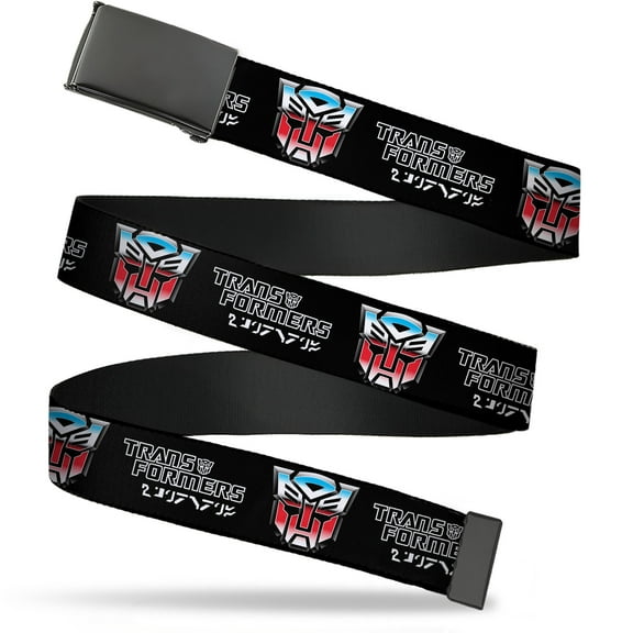 Adjustable Belt, Clamp Buckle, Cut-to-Fit, Transformers Autobots Cybertronian Icon Black Blues Red White
