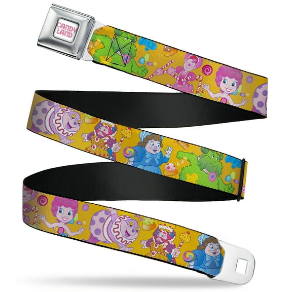 Hasbro Belt, Seatbelt Buckle Belt, Candy Land Characters and Candy Collage Yellow, 34 to 52 Inches