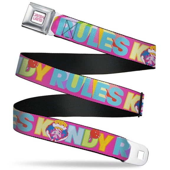Hasbro Belt, Seatbelt Buckle Belt, Candy Land Kandy Rules King Kandy Face Red Multi Color, Youth 22 to 32 Inches
