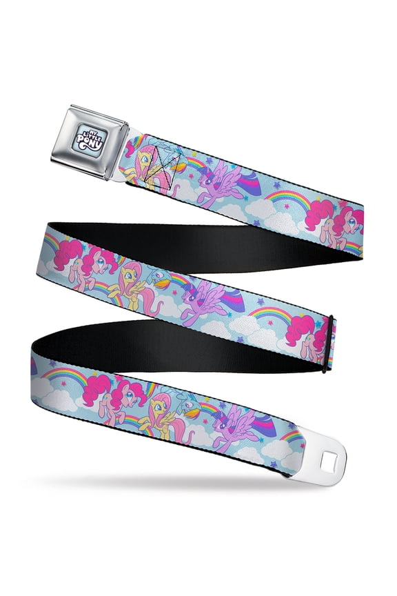 Hasbro Belt, Seatbelt Buckle Belt, My Little Pony Title Logo Full Color Sky Blue, Youth 22 to 32 Inches