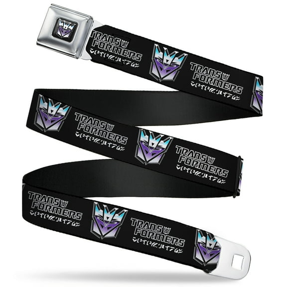 Hasbro Belt, Seatbelt Buckle Belt, Transformers Decepticons Cybertronian Icon Black Grays Purple, 34 to 52 Inches
