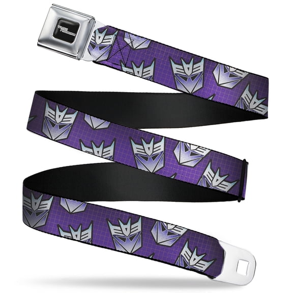 Hasbro Belt, Seatbelt Buckle Belt, Transformers Decepticons Icon Scattered Grids Purples, 30 to 44 Inches