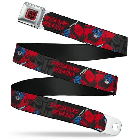 Hasbro Belt, Seatbelt Buckle Belt, Transformers Generations Optimus Prime and Autobot Icon Black, 30 to 44 Inches