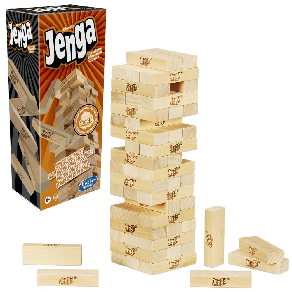 Hasbro Gaming Jenga Classic Game with AD01Genuine Hardwood Blocks,Stacking Tower Game for 1 or More Players,Kids Ages 6 and Up