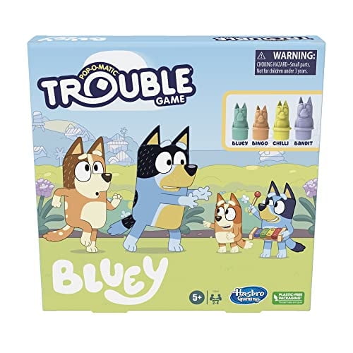 Hasbro Gaming Trouble: Bluey Edition Board Game for Kids, 2-4 Players, Race Bluey, Bingo, Bandit, or Chilli to The Finish