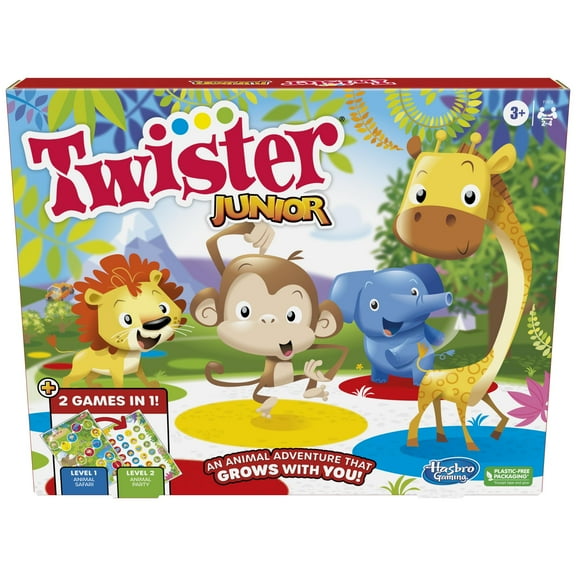 Hasbro Gaming Twister Junior Game, Animal Adventure 2-Sided Mat, 2 Games in 1, Party Game for Kids Ages 3 and Up, Indoor Game for 2-4 PlayersS301