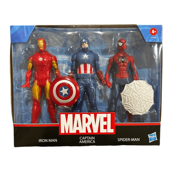 Hasbro Marvel 3-Pack: Iron Man, Spider-Man, Captain America Action Figures, with Shield (6")