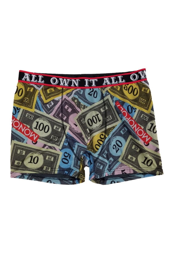 Hasbro Mens Own It All Monopoly Money Board Game Underwear Boxer Briefs 2XL