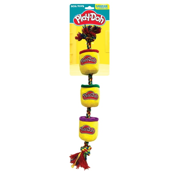 Hasbro Play-Doh Plush Rope Tug Dog Toy, Squeak & Crinkle, 18 inches, Multicolor
