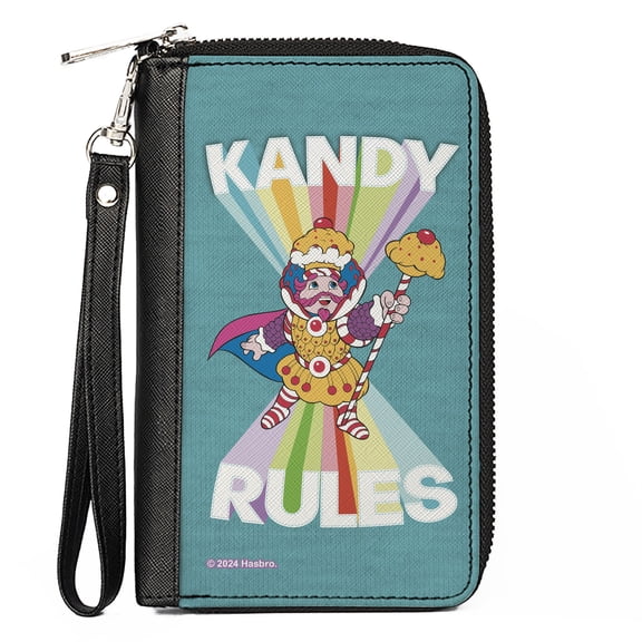 Hasbro Wallet, Zip Around, Candy Land Kandy Rules King Kandy Pose Teal Multi Color, Vegan Leather