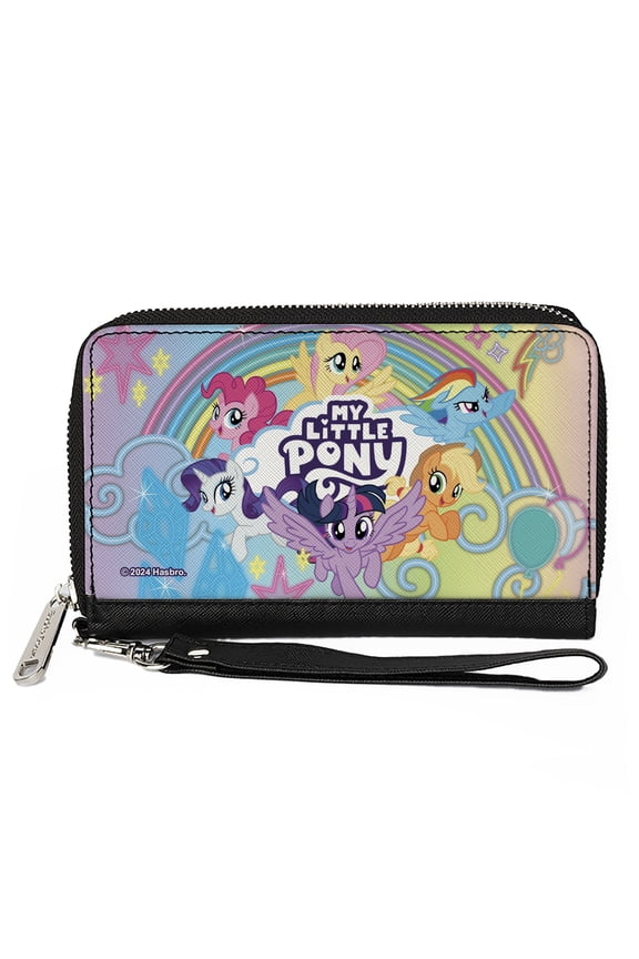 Hasbro Wallet, Zip Around, My Little Pony Mane Six Neon Rainbow and Logo Multi Color, Vegan Leather