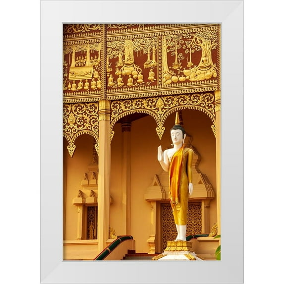 Haseltine, Tom 13x18 White Modern Wood Framed Museum Art Print Titled - Statue Wat That Luang Neua temple in Lao-Capital of Laos-Southeast Asia