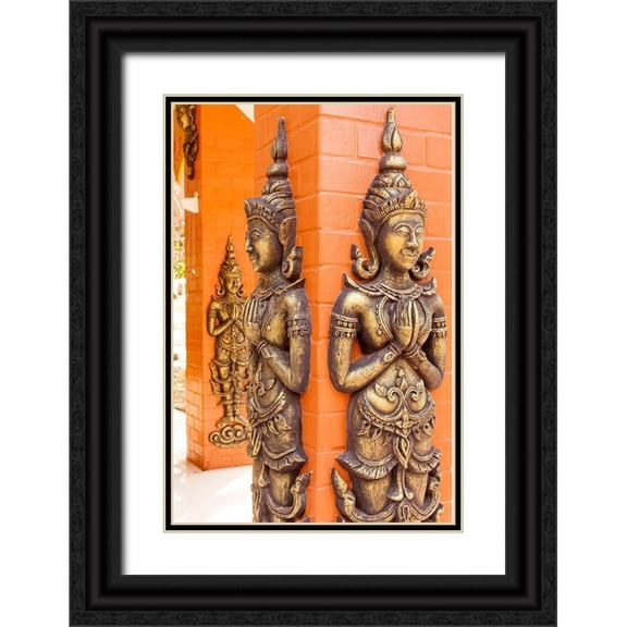 Haseltine, Tom 17x24 Black Ornate Wood Framed with Double Matting Museum Art Print Titled - Thailand-Nong Khai Province Relief statues ornament walls Phra That Bang Phuan temple