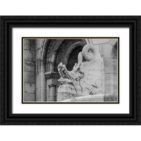 Haseltine, Tom 18x13 Black Ornate Wood Framed with Double Matting Museum Art Print Titled - Hungary-Budapest-Dragon statue at Fishermans Bastion building