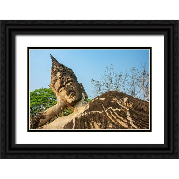 Haseltine, Tom 24x17 Black Ornate Wood Framed with Double Matting Museum Art Print Titled - Reclining Buddha statue-Xieng Khuan-Xiengkuane-Buddha Park-Southeast Asia