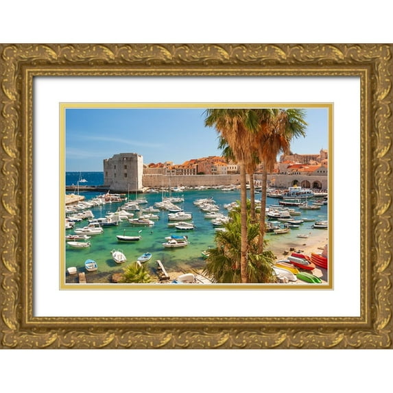Haseltine, Tom 24x17 Gold Ornate Wood Framed with Double Matting Museum Art Print Titled - View of boats in Old Port-Dalmatian Coast-Adriatic Sea-Croatia-Eastern Europe