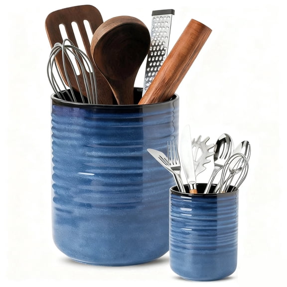 Hasense Ceramic Utensil Holder Blue Set of 2