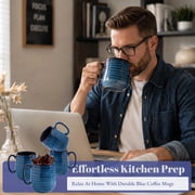 Hasense Coffee Mugs, 15 oz Ceramic Coffee Cups Set of 4, Large Coffee Mugs with Big Handle for Tea, Latte, Milk, Unique Gift for Housewarming Wedding Anniversaries, Dishwasher & Microwave Safe, Blue