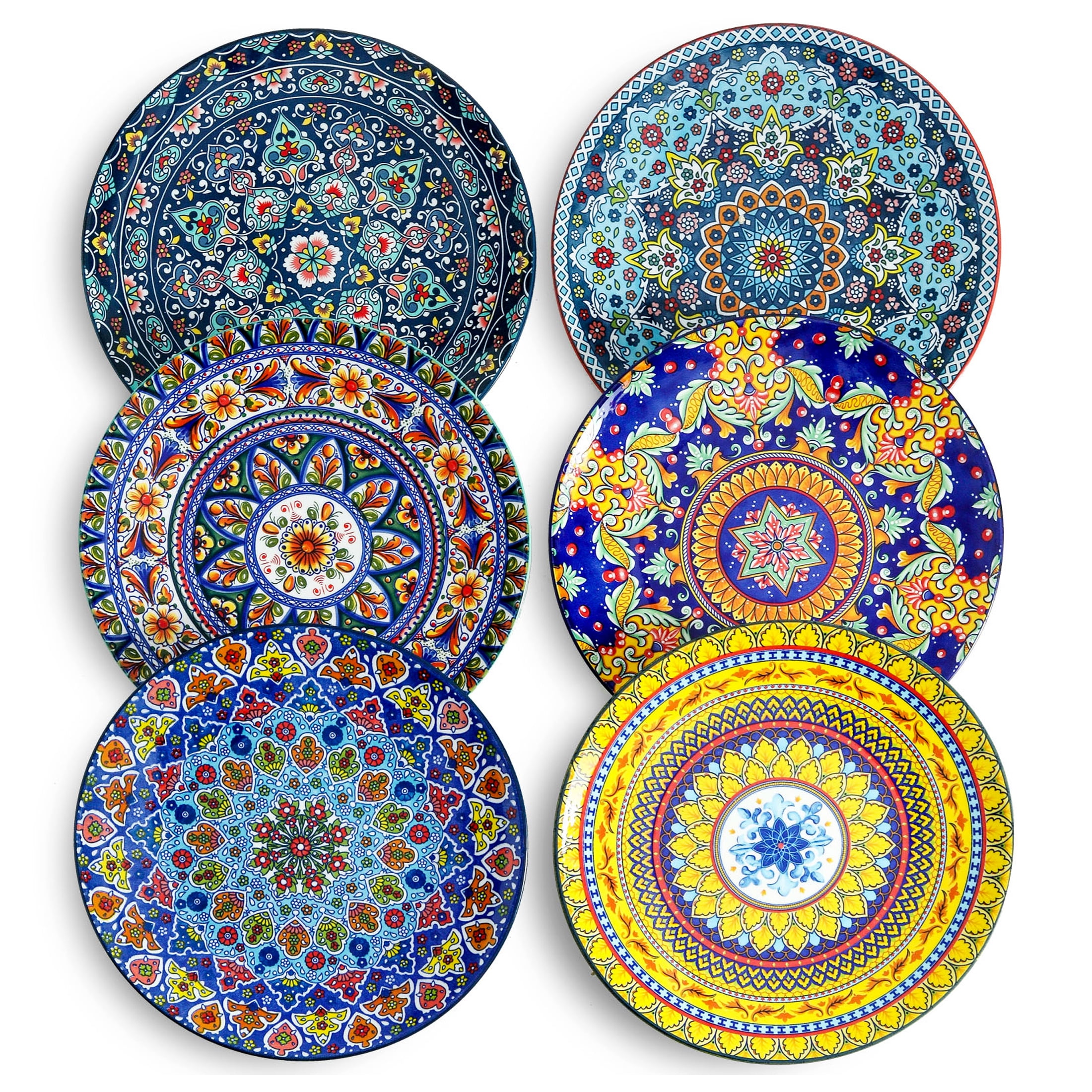 Hasense Dinner Plates Set of 6, 10.5 Inch Ceramic Plates for Pasta, Steak, Snacks, Pizza, Cake, Bohemian Serving Dishes for Kitchen, Microwave, Oven & Dishwasher Safe