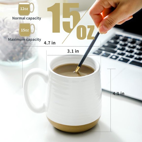 Hasense Set of 6 15oz Ceramic Coffee Mugs, White Daily Use Mugs with Handle, Heat Resistant for Home Kitchen Drinks