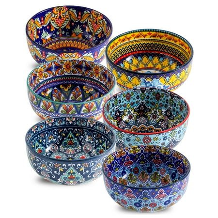 Hasense Soup Bowls Set of 6, 26 OZ Ceramic Cereal Bowls for Kitchen, Bohemian Bowls for Breakfast, Oatmeal, Fruit, Pasta, Rice, Dessert, Dishwasher & Microwave safe