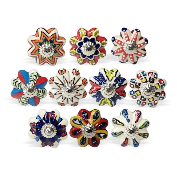 Hashcart Ceramic Knobs Ceramic Cabinet Knobs Drawer Pull Pulls Knobs for Cabinets and Drawers  [ Pack of 10 ]  Assorted Drawer Pulls Knob - Unique Round Floral Knobs