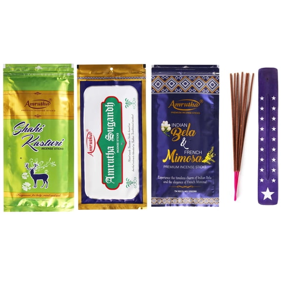 Hashcart Premium Incense Stick Gift Set of 3 Include 240+ Sticks of Unique Fragrances (Indian Bela, Amrutha Sugandh, Shahi Kasturi), 110g Each, Made up of Natural Organic Ingredients