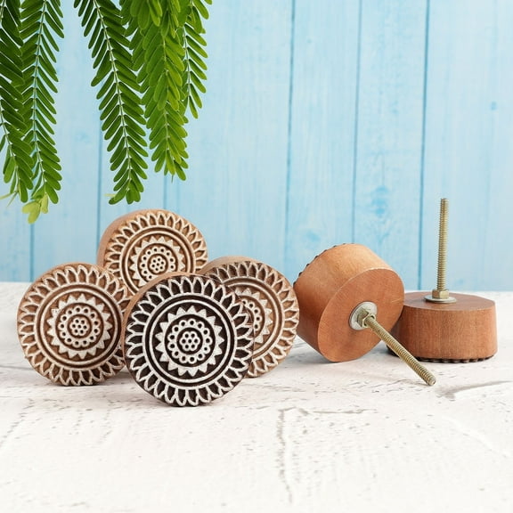 Hashcart Wood Kitchen Cabinet Knobs - Drawer Pulls and Knobs - Multi Design Floral Hand Carved Knobs for Cabinet Dresser Drawer ( Set of 6 )