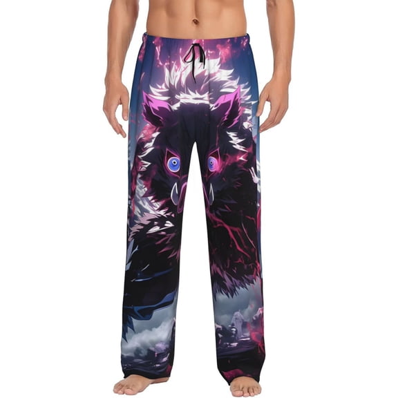 Hashibira Inosuke Men's Pajama Pants Cartoon All Over Print Elastic Waistband Sleep Pants with Pockets Drawstring, Soft Unisex Lounge Bottoms Sleepwear