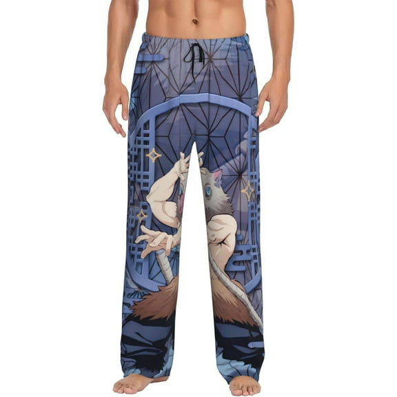 Hashibira Inosuke Men's Pajama Pants Cartoon All Over Print Elastic Waistband Sleep Pants with Pockets Drawstring, Soft Unisex Lounge Bottoms Sleepwear