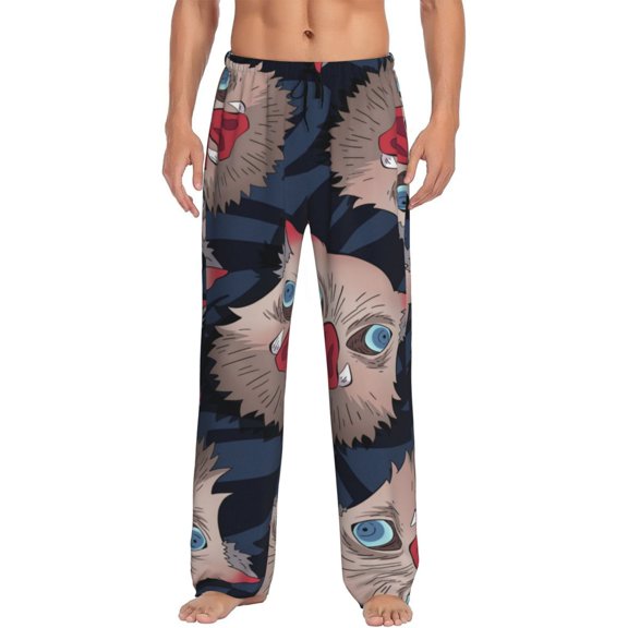 Hashibira Inosuke Men's Pajama Pants Cartoon All Over Print Elastic Waistband Sleep Pants with Pockets Drawstring, Soft Unisex Lounge Bottoms Sleepwear
