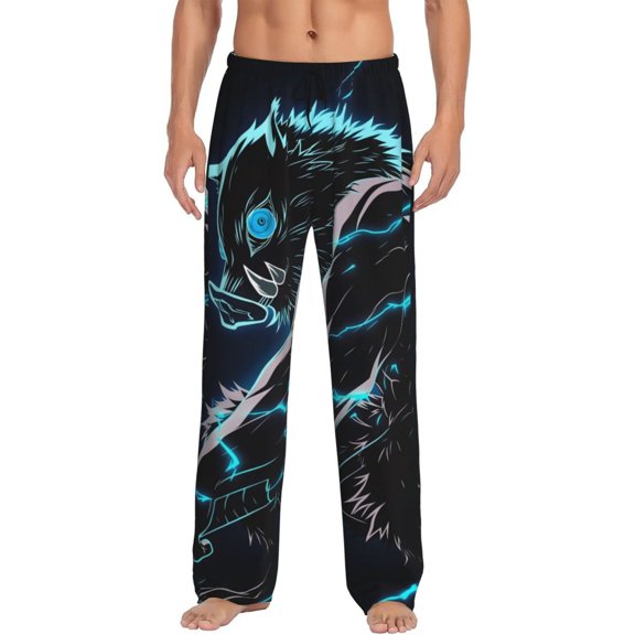 Hashibira Inosuke Men's Pajama Pants Cartoon All Over Print Elastic Waistband Sleep Pants with Pockets Drawstring, Soft Unisex Lounge Bottoms Sleepwear