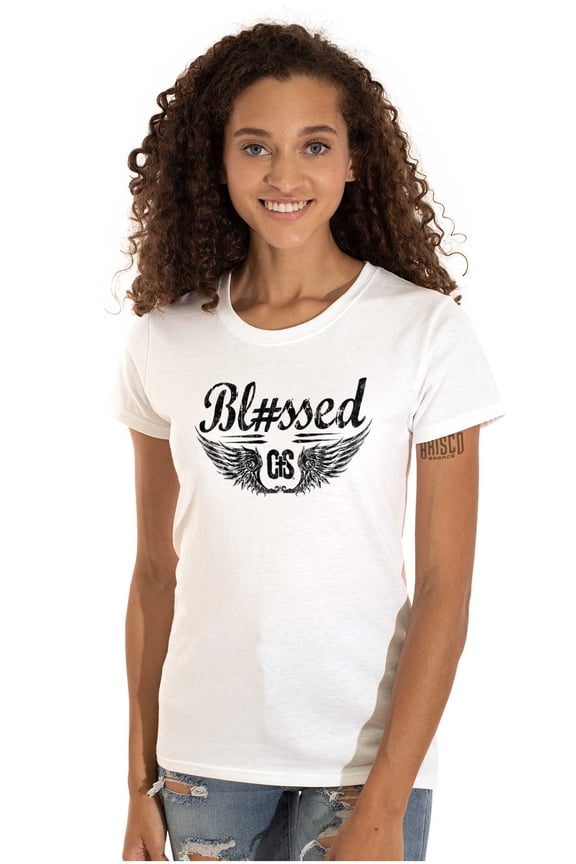 Hashtag Blessed Bless Religious Jesus Womens Slim Fit Graphic Tee Brisco Brands L